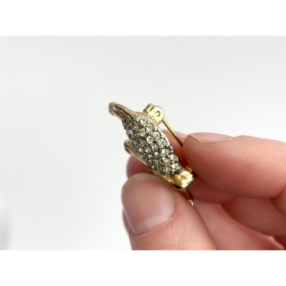 Elephant Figural Gold Toned Clear Rhinestoned Vintage Costume Jewelry Brooch - Picture 8 of 9